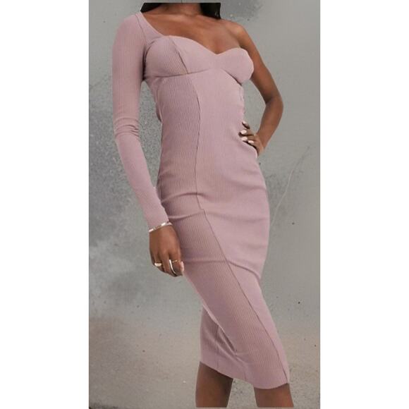 ASOS DESIGN Tall One Shoulder Long Sleeve Rib Midi Dress Size US 16 - Picture 1 of 11